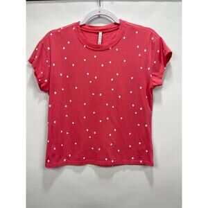 Z Supply Coral White Polka Dot Short Sleeve Crew Neck‎ Fitted T-Shirt